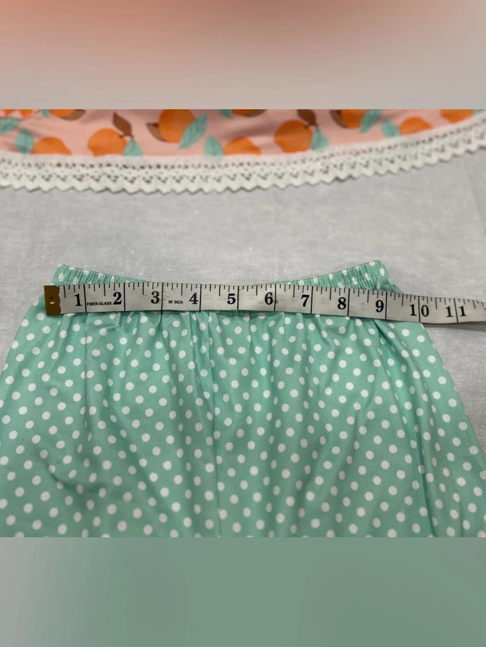 3XL(7-8 girls) Boutique Ruffle Pants Peach Print Dress & Polka Dot shorts